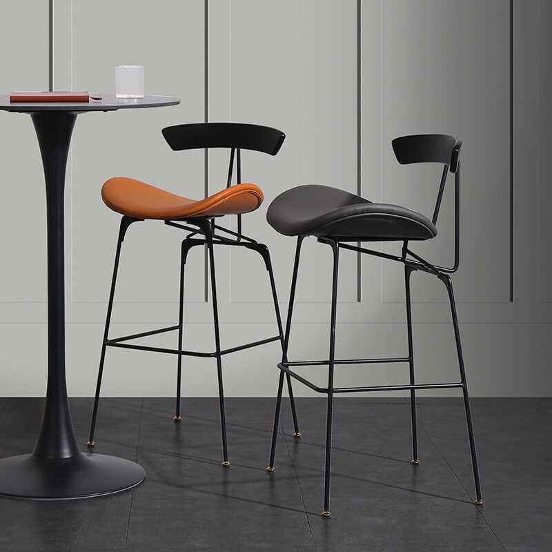 Modern Upholstered Bar Stool with Curved Seat, Backrest and Metal Footrest