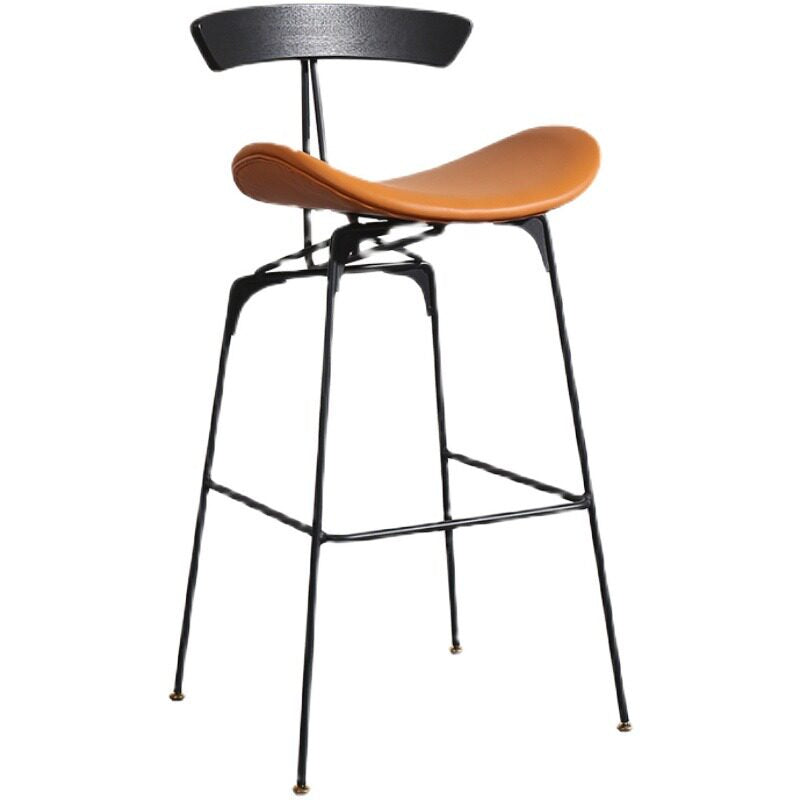 Modern Upholstered Bar Stool with Curved Seat, Backrest and Metal Footrest