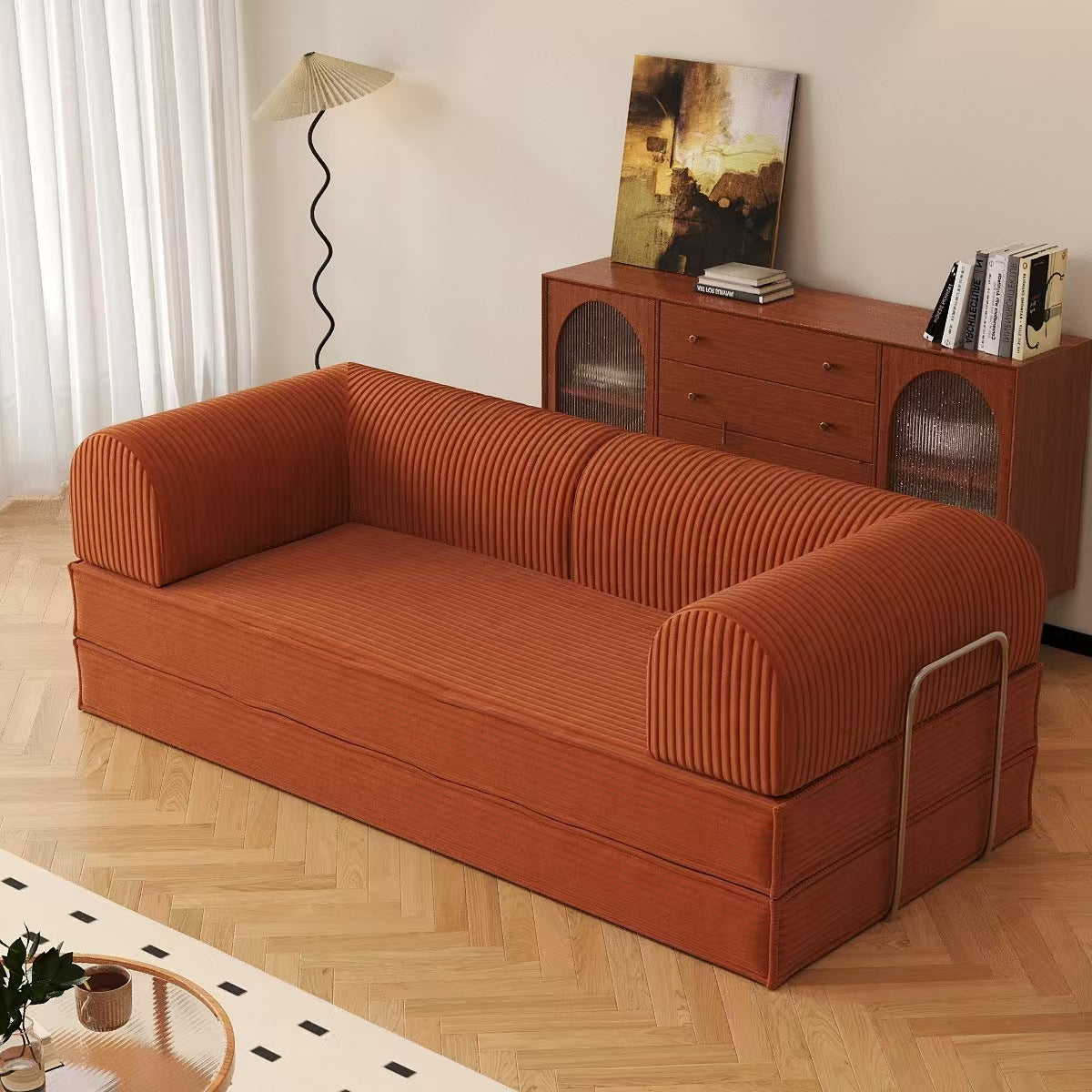 Modern Convertible Corduroy Sofa Bed – Space-Saving Floor Couch
