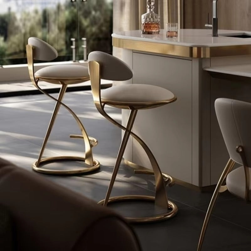 Modern Upholstered Bar Stool with Backrest & Stainless Steel Frame