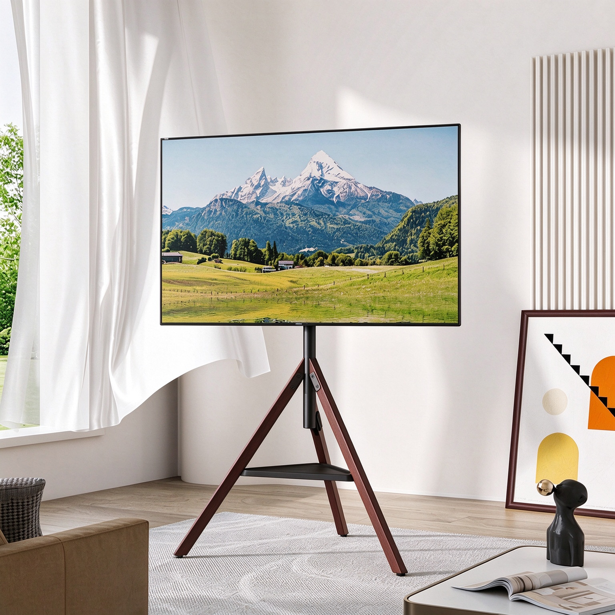Mobile TV Floor Stand with Wheels, Height Adjustable Rotating TV Stand with Media Shelf