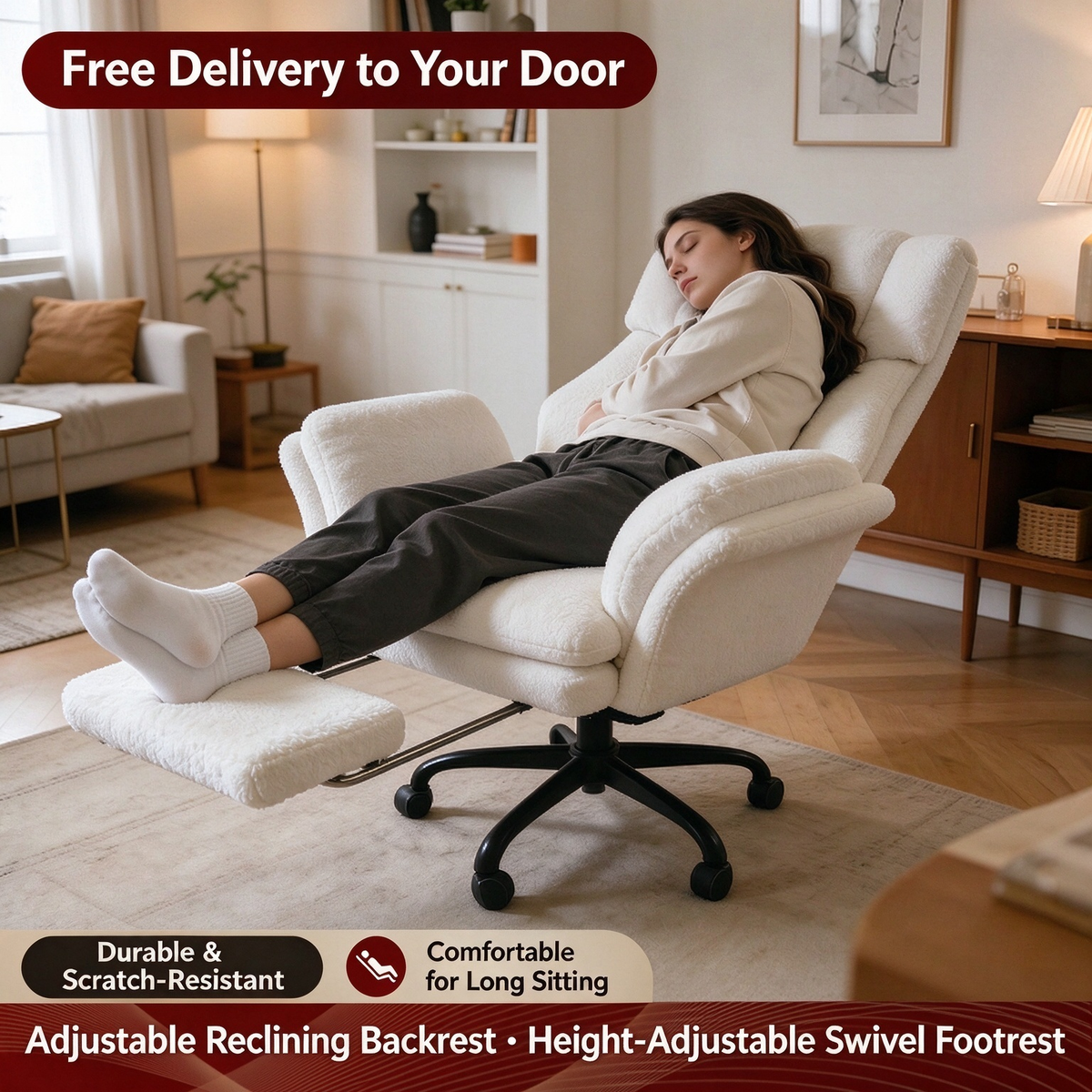 Reclining Office Chair with Footrest, 360° Swivel & Adjustable Height