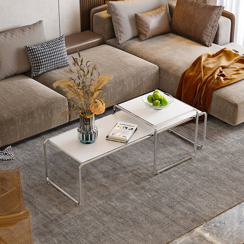 Modern Nesting Coffee Table Set with Stainless Steel Frame