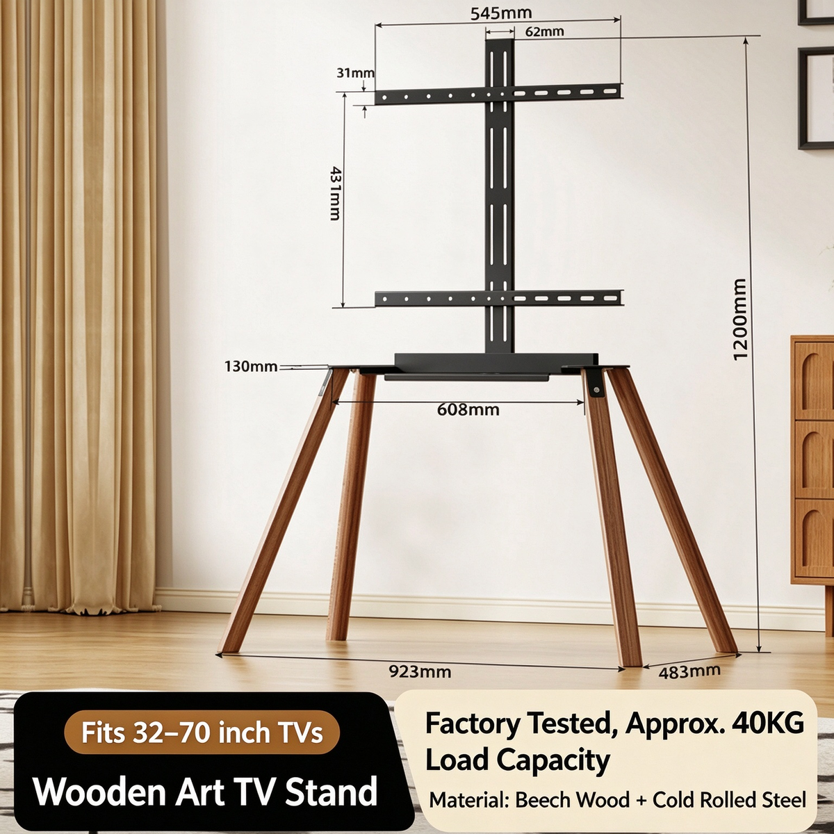 Mobile TV Floor Stand with Wheels, Height Adjustable Rotating TV Stand with Media Shelf