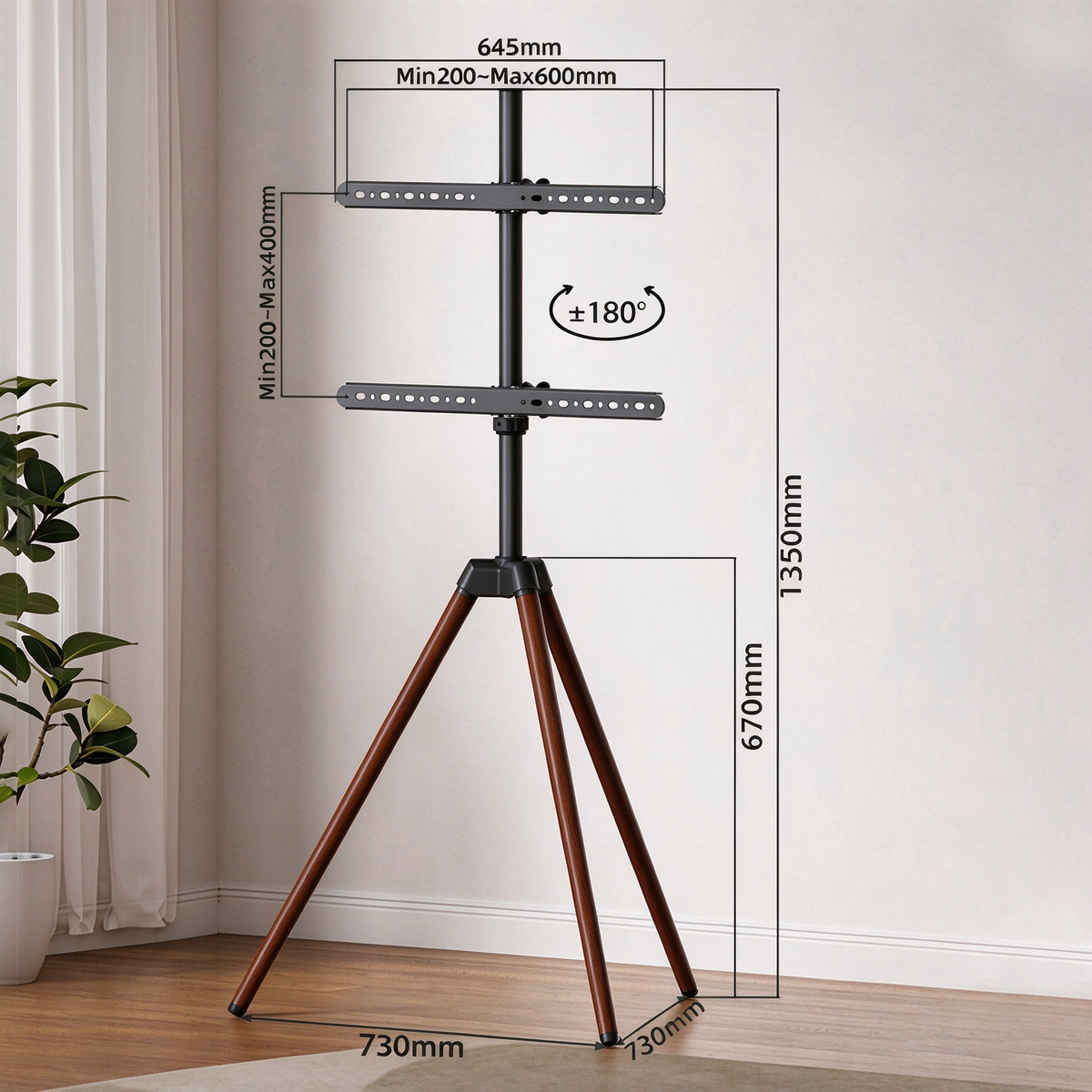 Mobile TV Floor Stand with Wheels, Height Adjustable Rotating TV Stand with Media Shelf