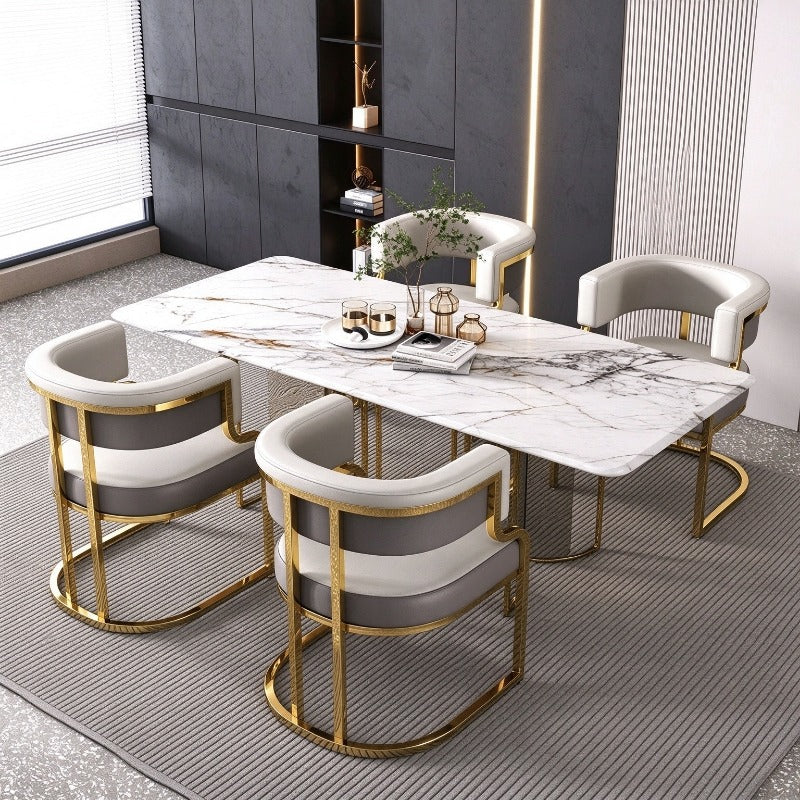 Modern Upholstered Dining Armchair with Gold Metal Frame