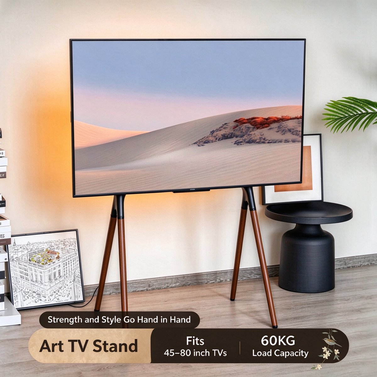 Mobile TV Floor Stand with Wheels, Height Adjustable Rotating TV Stand with Media Shelf