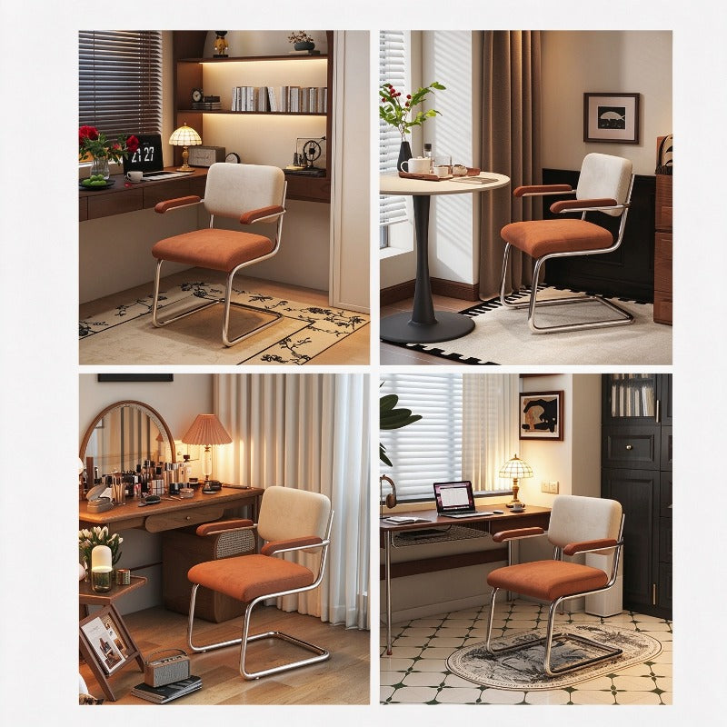 Vintage Upholstered Office Chair with Armrests, Cantilever Metal Frame Computer Chair