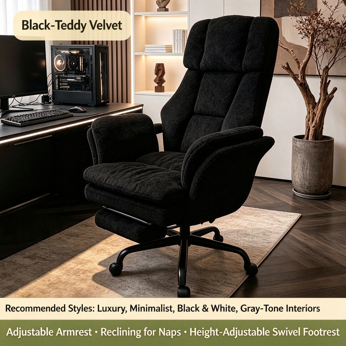Reclining Office Chair with Footrest, 360° Swivel & Adjustable Height