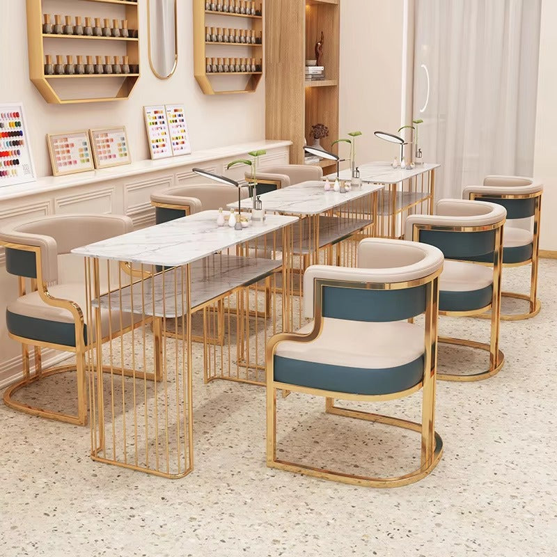 Modern Upholstered Dining Armchair with Gold Metal Frame