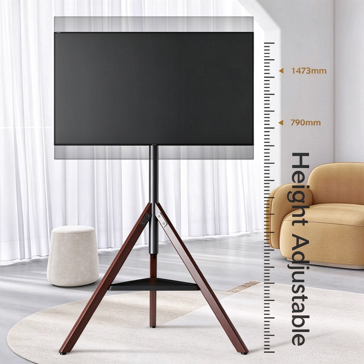Mobile TV Floor Stand with Wheels, Height Adjustable Rotating TV Stand with Media Shelf