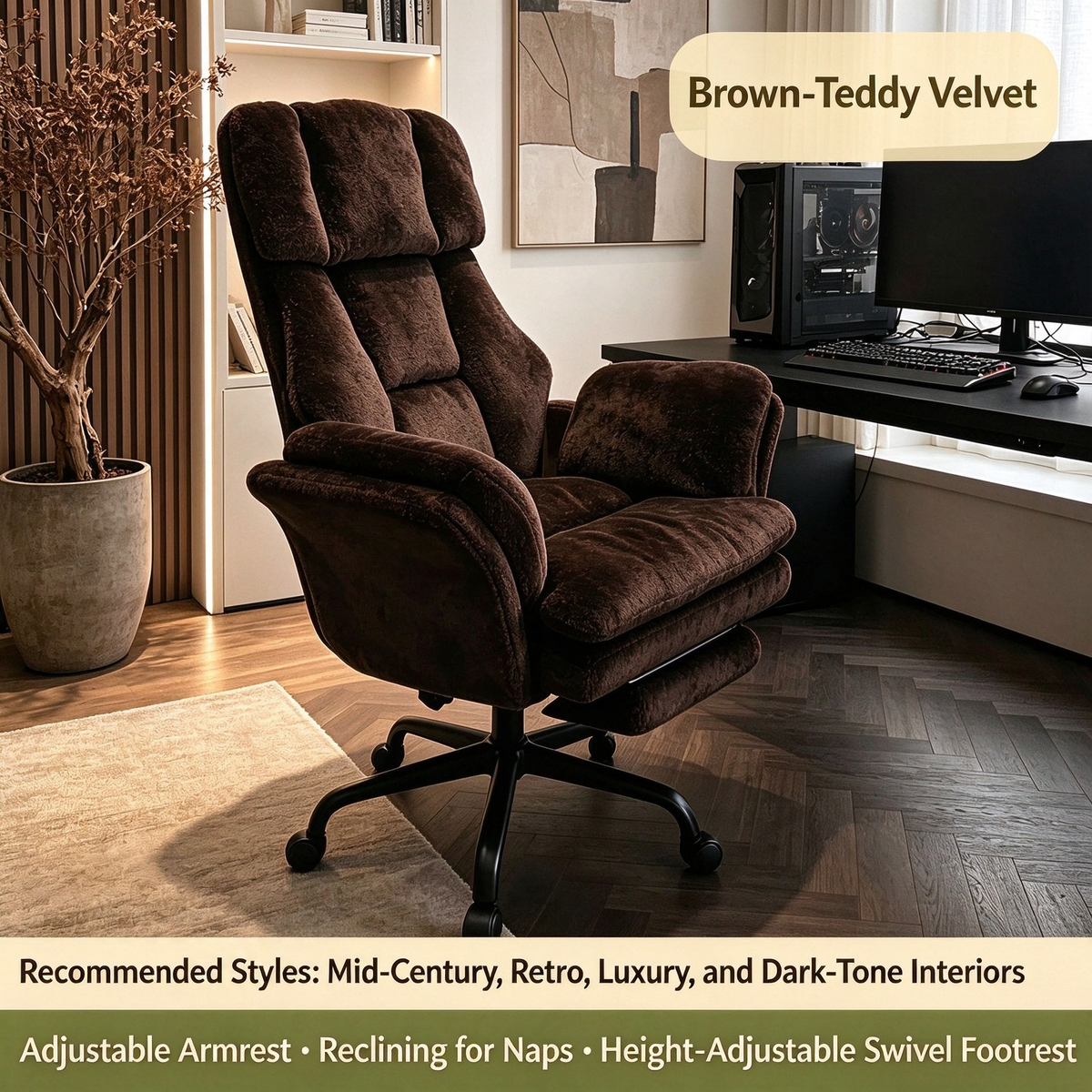 Reclining Office Chair with Footrest, 360° Swivel & Adjustable Height