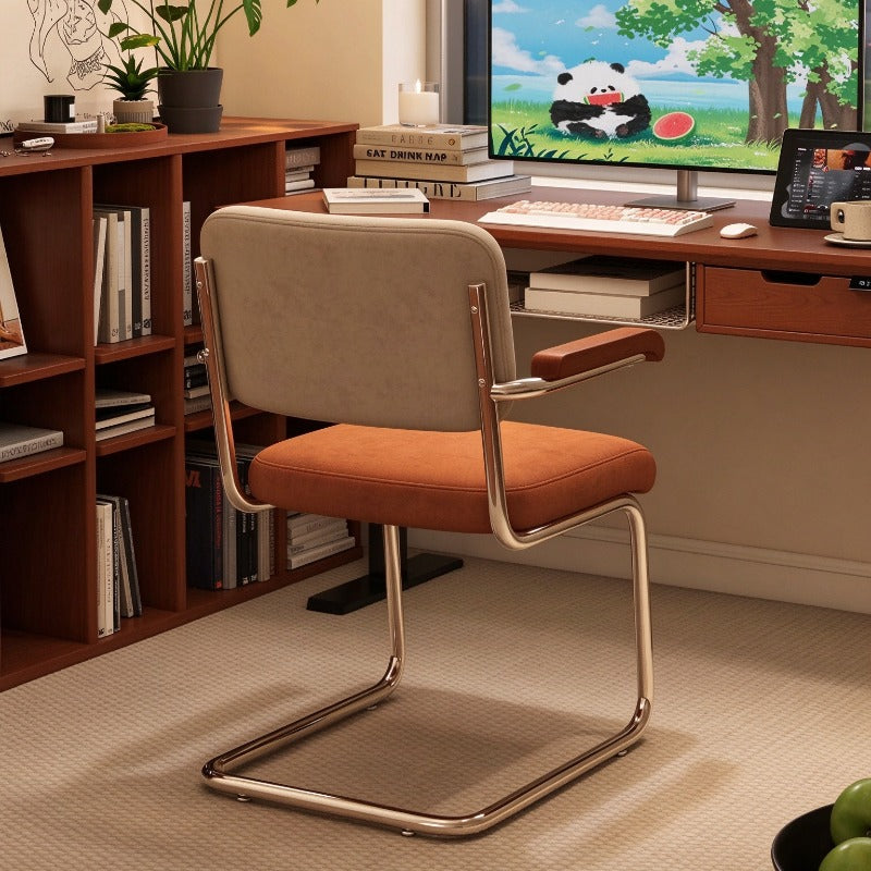 Vintage Upholstered Office Chair with Armrests, Cantilever Metal Frame Computer Chair