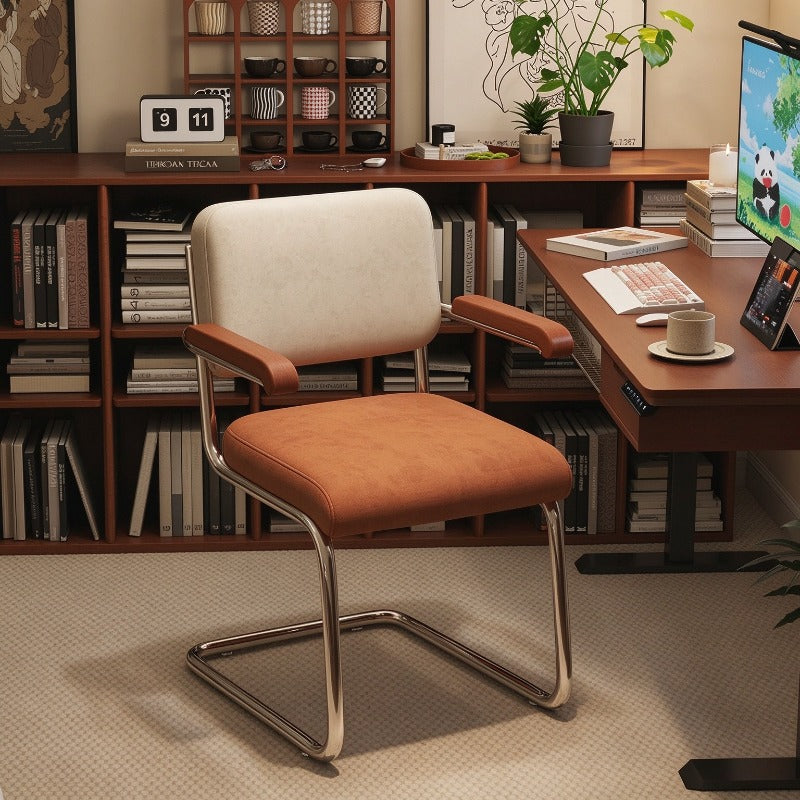 Vintage Upholstered Office Chair with Armrests, Cantilever Metal Frame Computer Chair