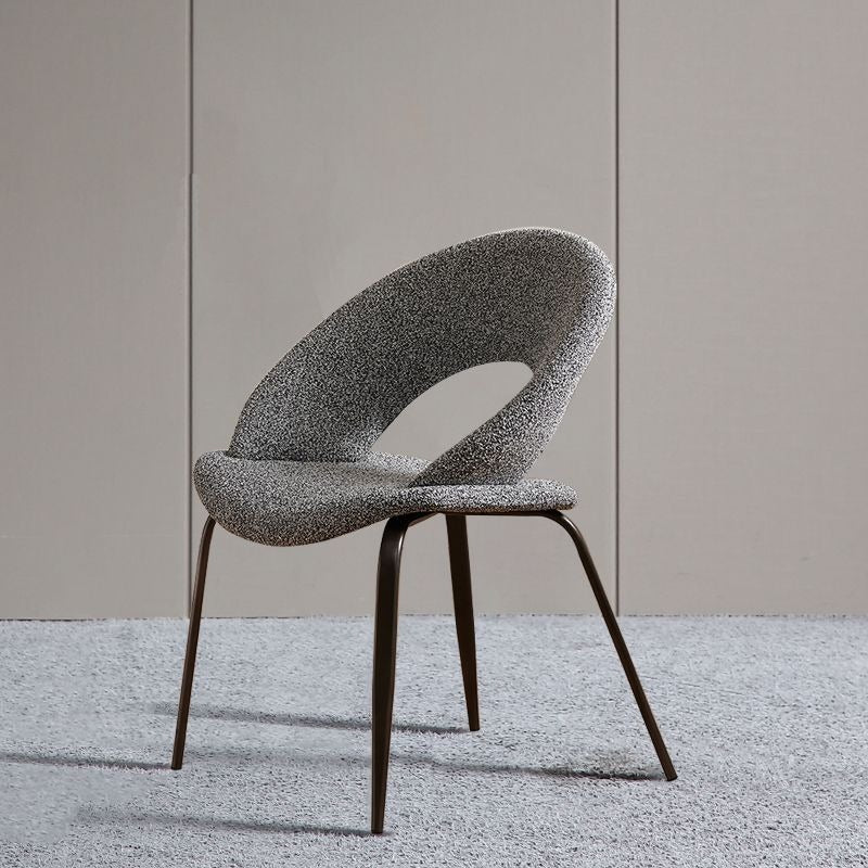 Modern Sculptural Bouclé Dining Chair with Curved Open Back & Metal Legs