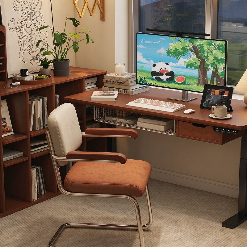 Vintage Upholstered Office Chair with Armrests, Cantilever Metal Frame Computer Chair