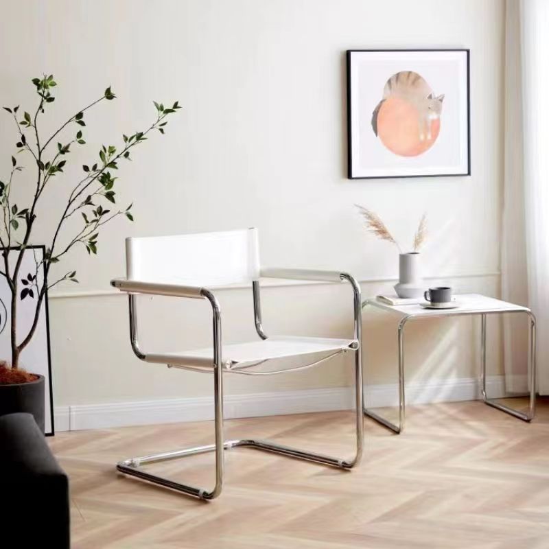 Modern Cantilever Sling Armchair with Chrome Metal Frame