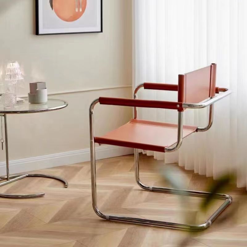 Modern Cantilever Sling Armchair with Chrome Metal Frame