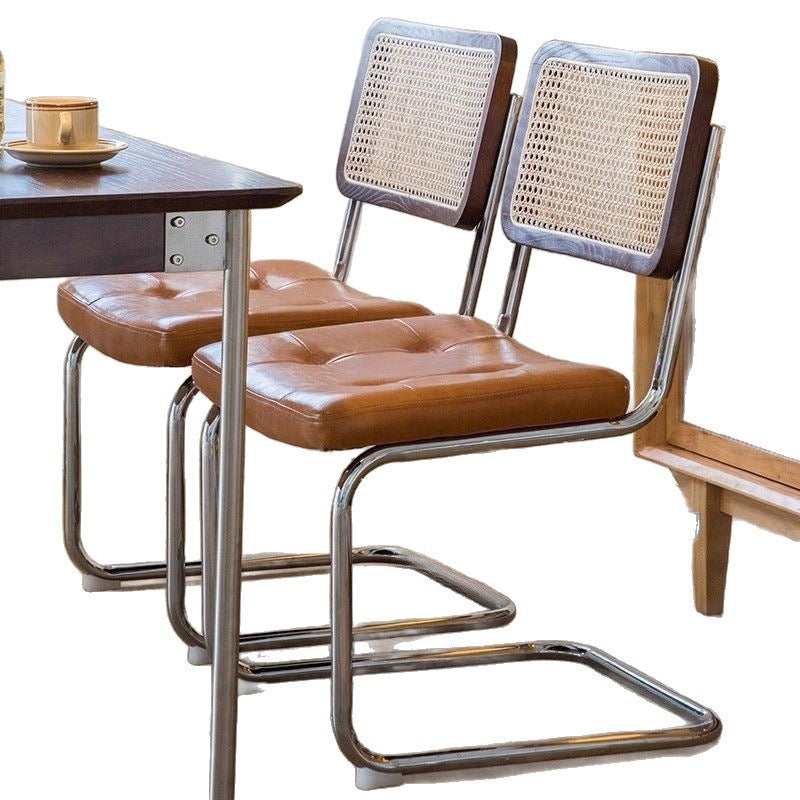 Mid-Century Cane Back Dining Chair with Tufted Seat & Chrome Frame