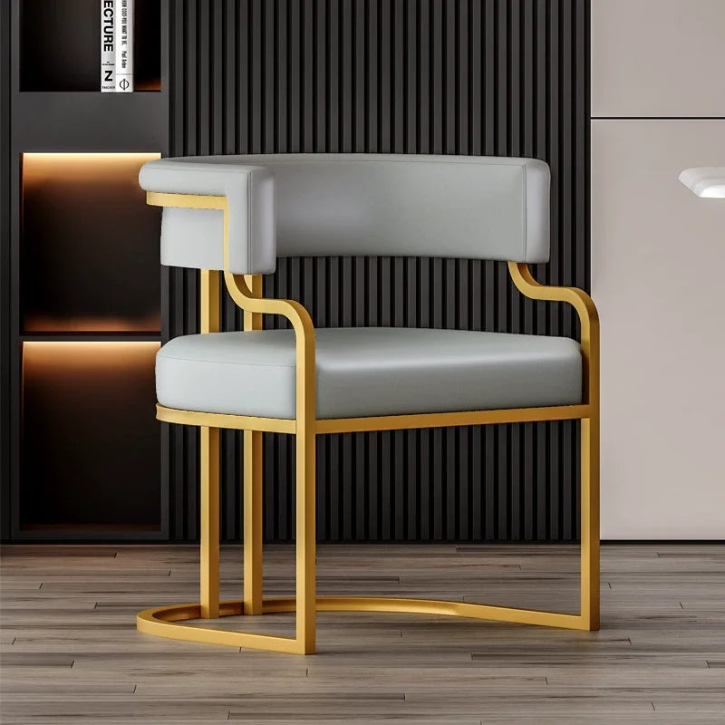 Modern Upholstered Dining Armchair with Gold Metal Frame