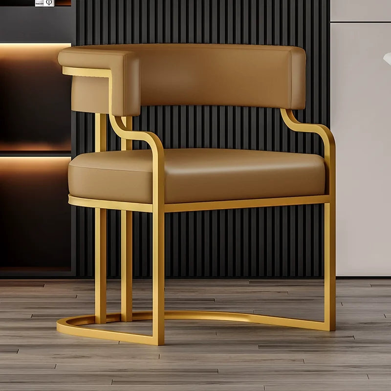 Modern Upholstered Dining Armchair with Gold Metal Frame