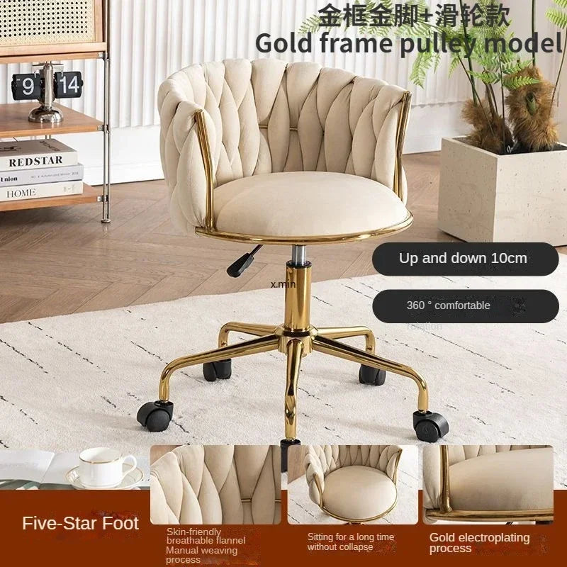 Tufted Velvet Vanity Chair with Gold Metal Frame