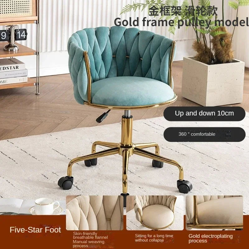 Tufted Velvet Vanity Chair with Gold Metal Frame