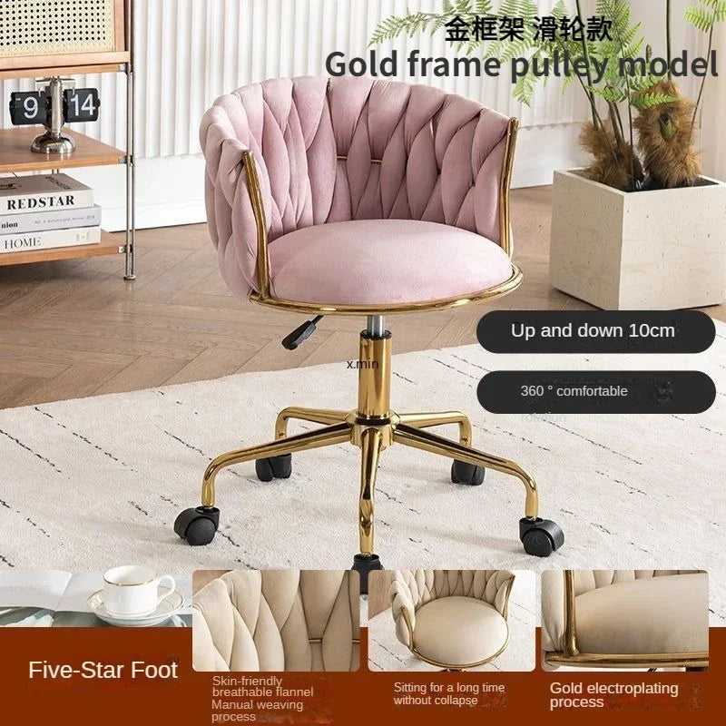 Tufted Velvet Vanity Chair with Gold Metal Frame