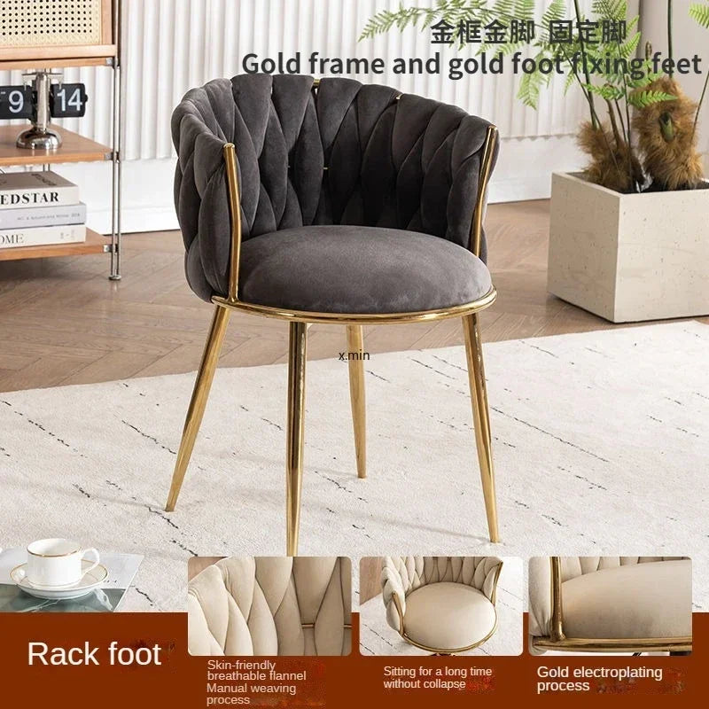 Tufted Velvet Vanity Chair with Gold Metal Frame