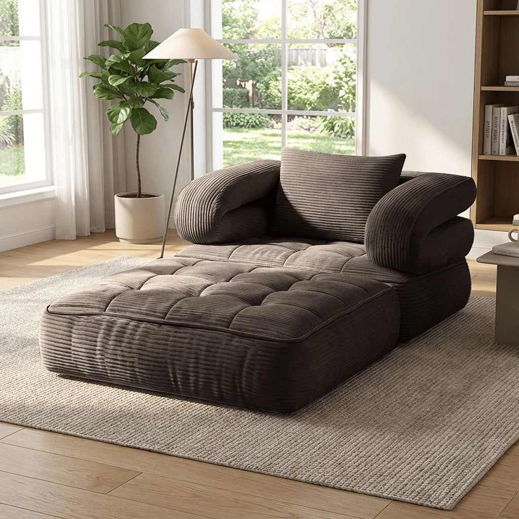 Convertible Corduroy Sleeper Chair – Foldable Floor Sofa Bed for Small Spaces