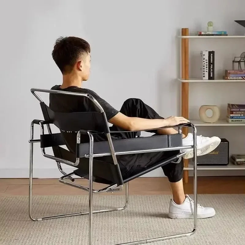 Vasily Chair Designer Single Used Casual Sofa Chair Stainless Steel Saddle Leather Living Room Balcony Study Chair Sofa Chairs