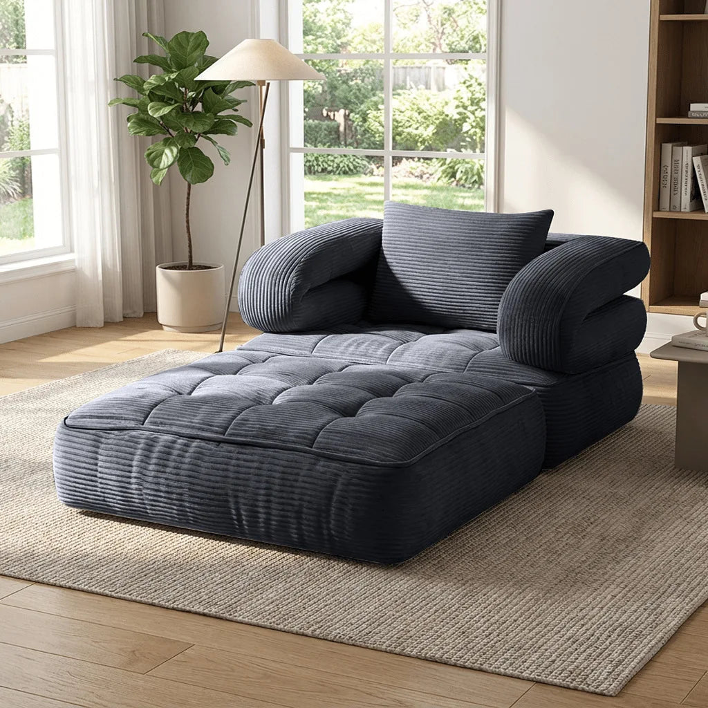 Convertible Corduroy Sleeper Chair – Foldable Floor Sofa Bed for Small Spaces