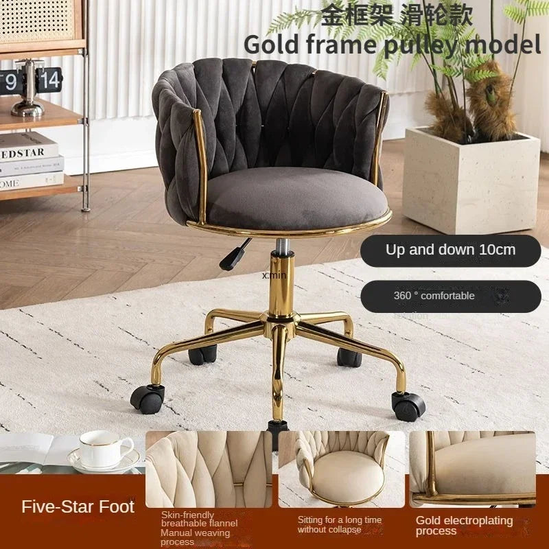 Tufted Velvet Vanity Chair with Gold Metal Frame