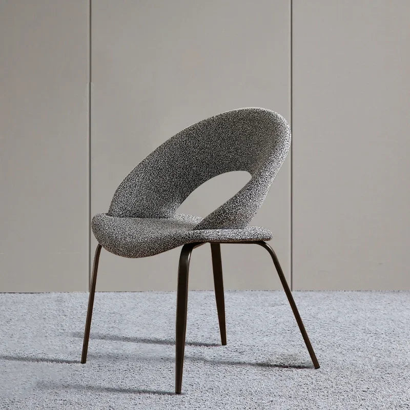 Modern Sculptural Bouclé Dining Chair with Curved Open Back & Metal Legs