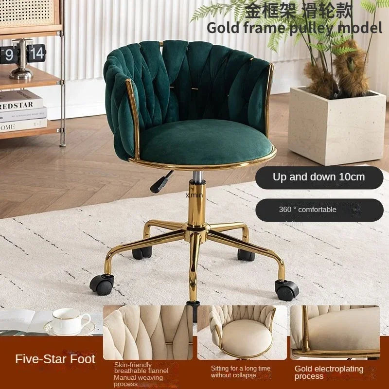 Tufted Velvet Vanity Chair with Gold Metal Frame