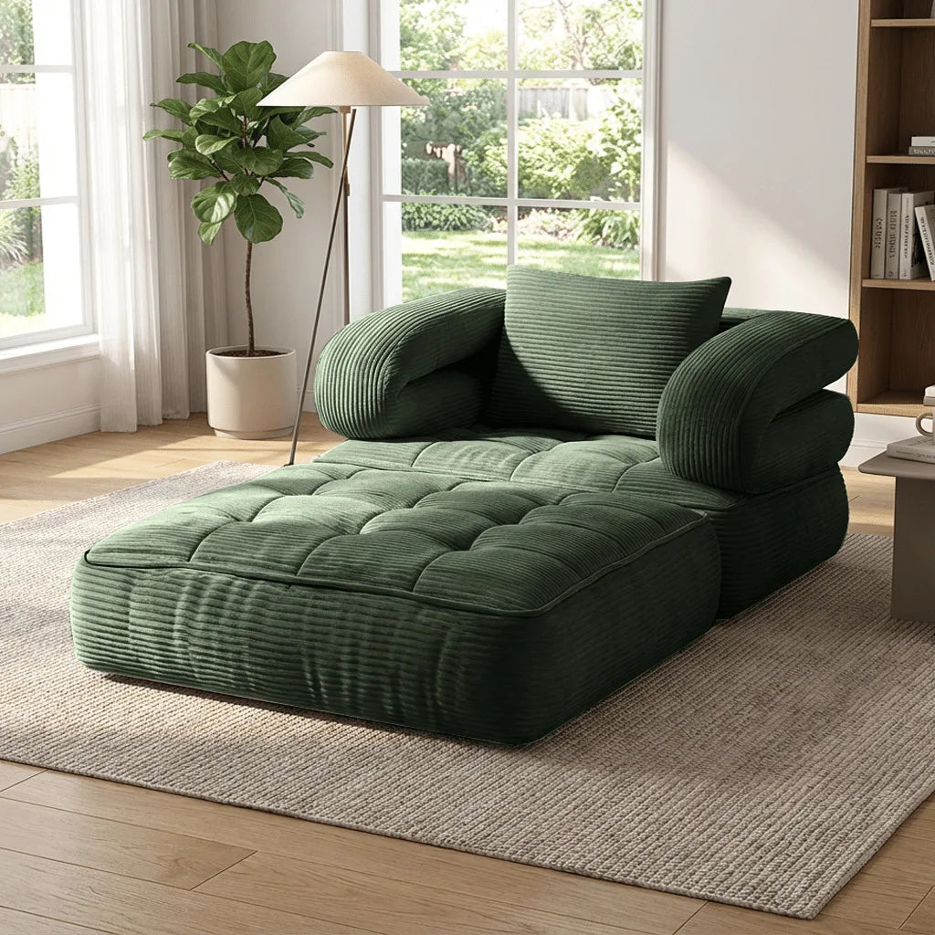 Convertible Corduroy Sleeper Chair – Foldable Floor Sofa Bed for Small Spaces
