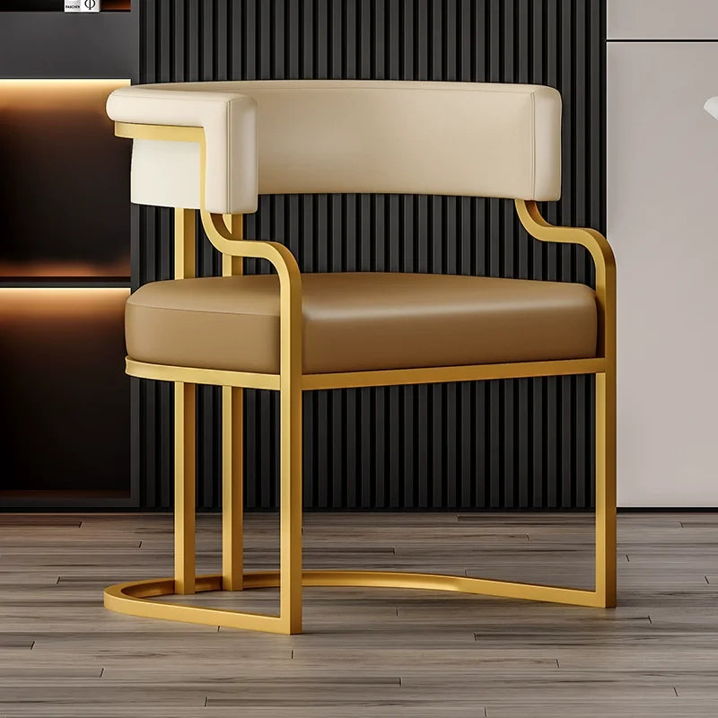 Modern Upholstered Dining Armchair with Gold Metal Frame