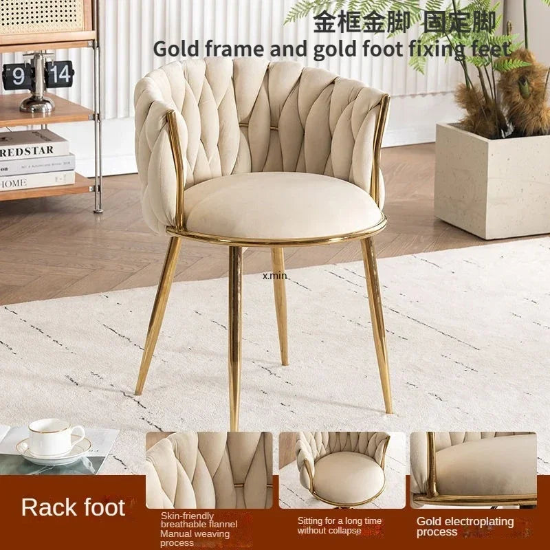 Tufted Velvet Vanity Chair with Gold Metal Frame