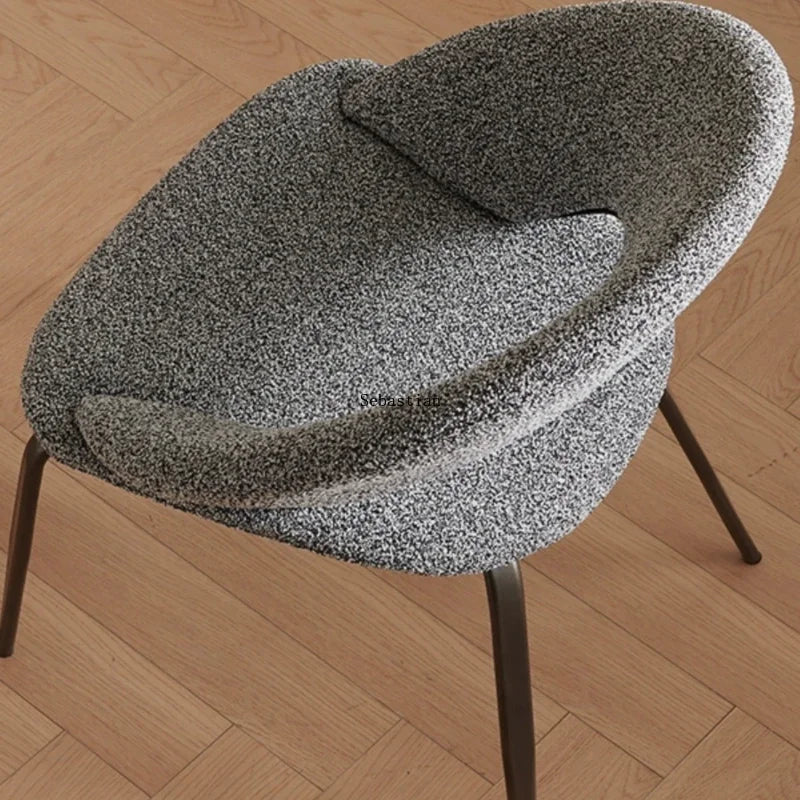 Modern Sculptural Bouclé Dining Chair with Curved Open Back & Metal Legs
