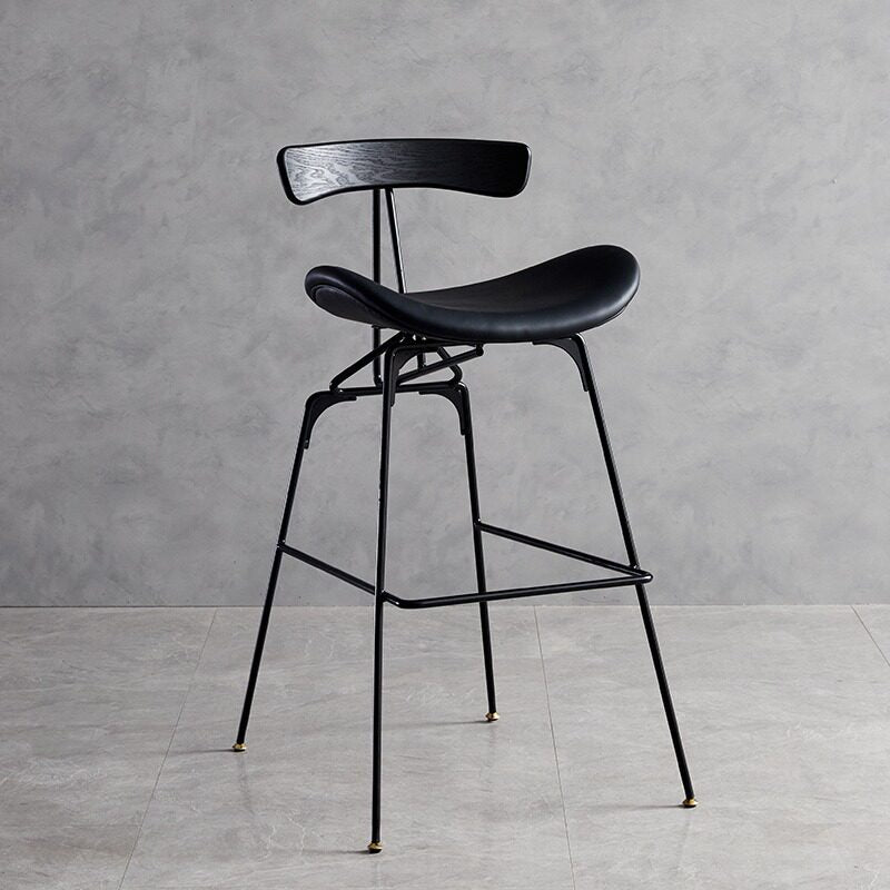 Modern Upholstered Bar Stool with Curved Seat, Backrest and Metal Footrest