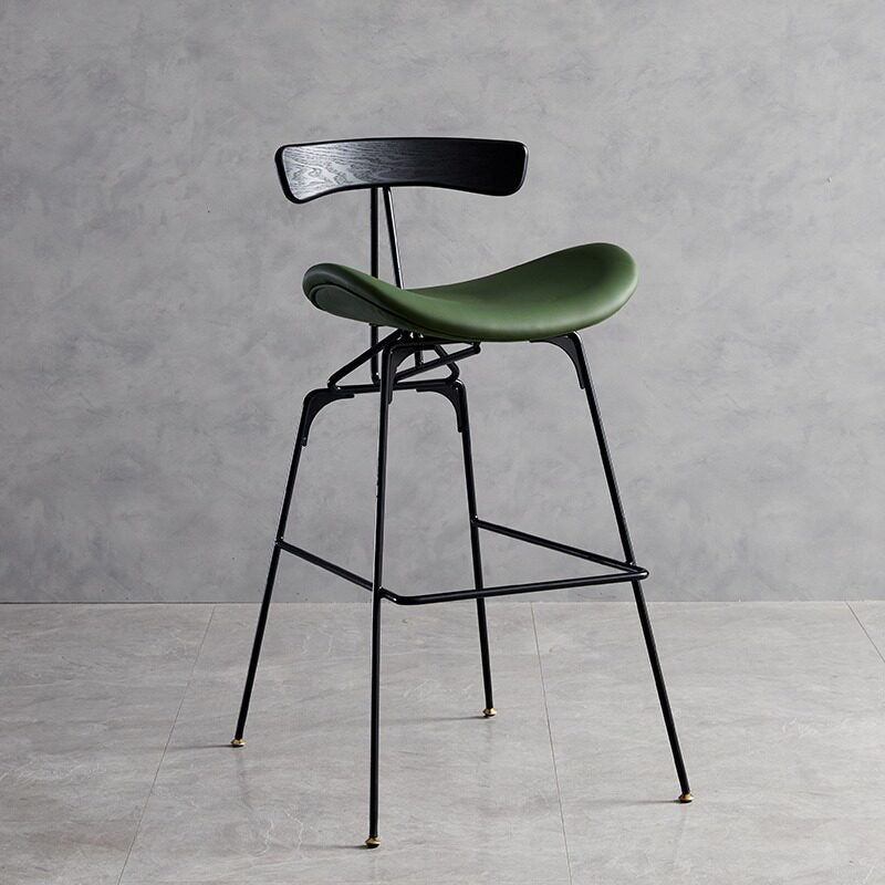 Modern Upholstered Bar Stool with Curved Seat, Backrest and Metal Footrest