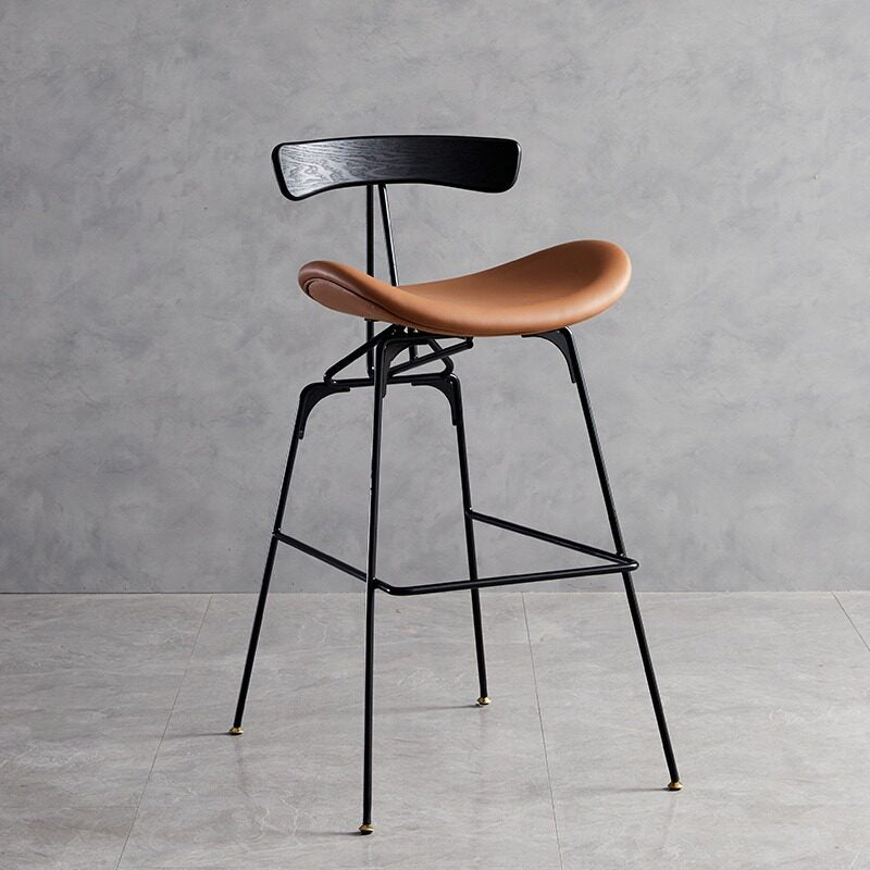 Modern Upholstered Bar Stool with Curved Seat, Backrest and Metal Footrest