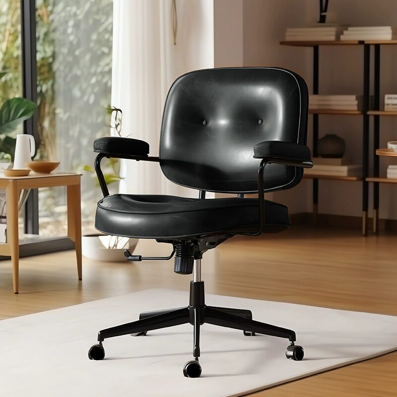 Vintage Leather Executive Office Chair with Arms, Adjustable Height & Swivel Casters