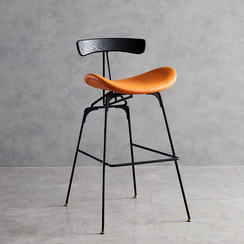 Modern Upholstered Bar Stool with Curved Seat, Backrest and Metal Footrest