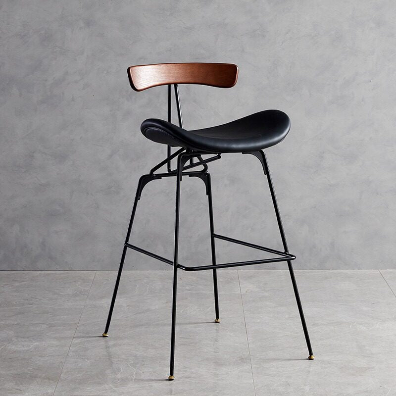 Modern Upholstered Bar Stool with Curved Seat, Backrest and Metal Footrest