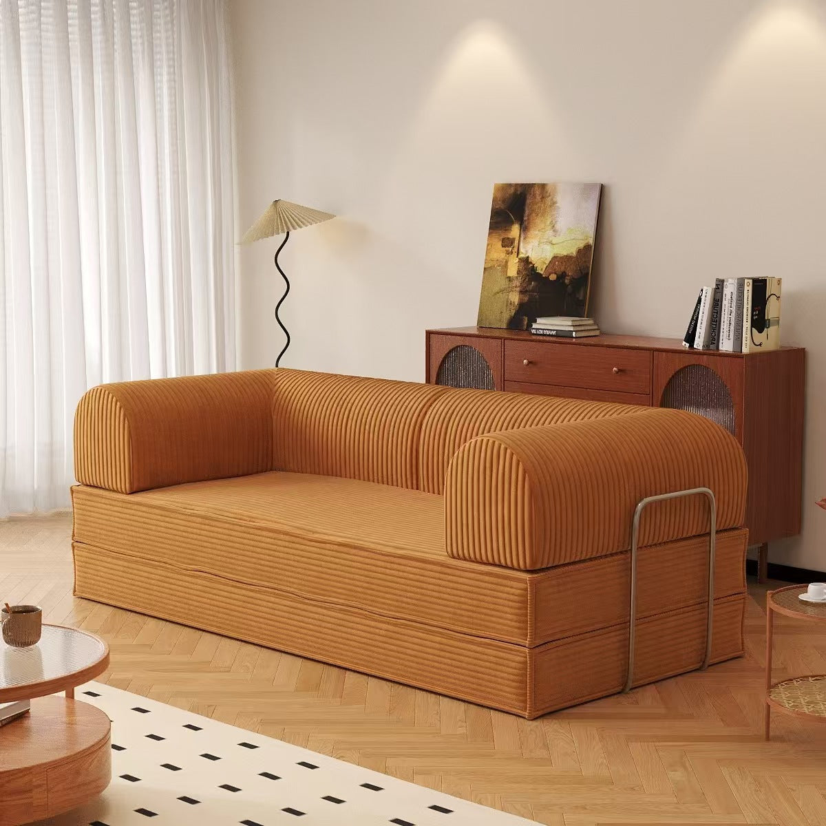 Modern Convertible Corduroy Sofa Bed – Space-Saving Floor Couch