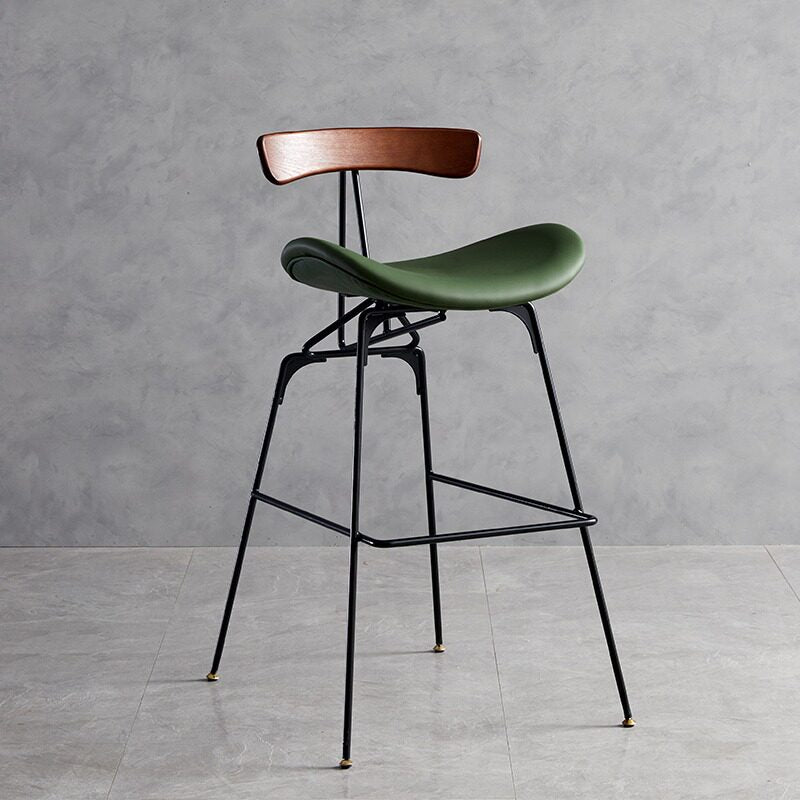 Modern Upholstered Bar Stool with Curved Seat, Backrest and Metal Footrest