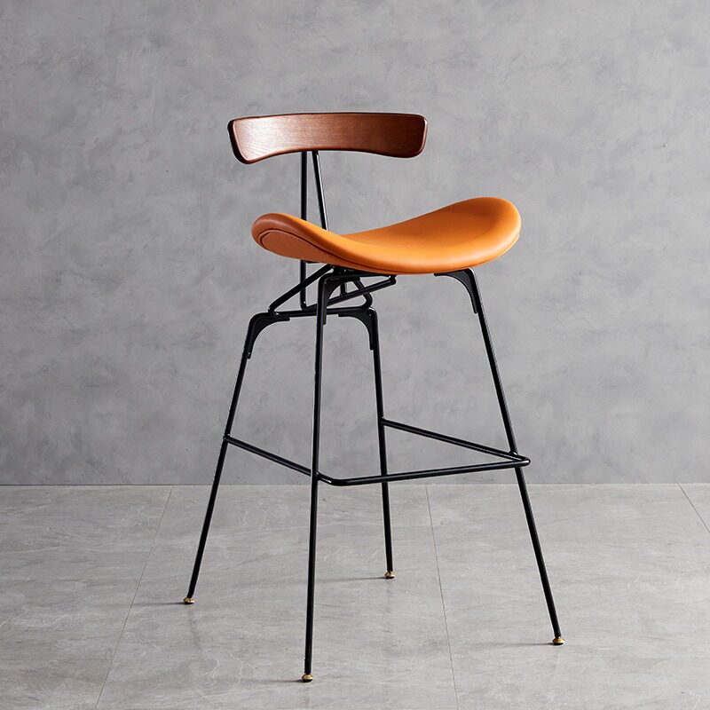 Modern Upholstered Bar Stool with Curved Seat, Backrest and Metal Footrest