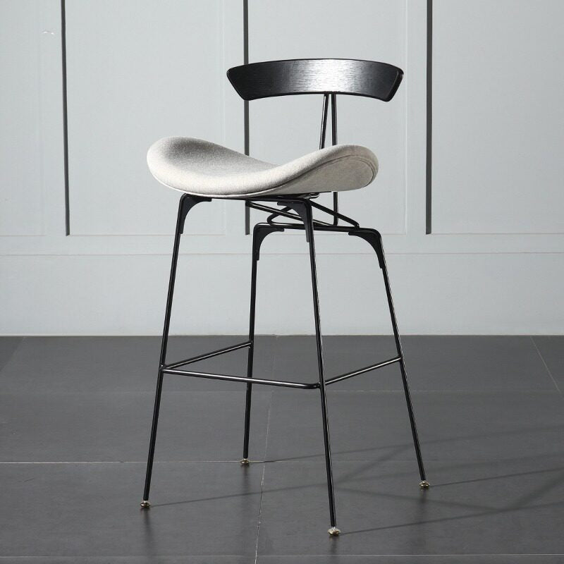 Modern Upholstered Bar Stool with Curved Seat, Backrest and Metal Footrest