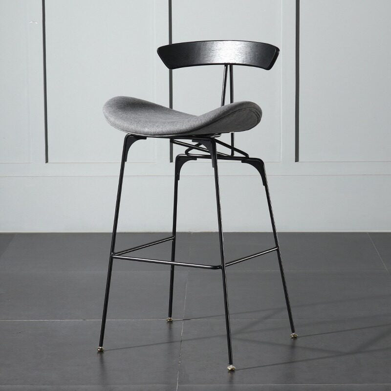 Modern Upholstered Bar Stool with Curved Seat, Backrest and Metal Footrest